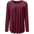 thumbnail image 6 of Tuphregyow Womens Tops Long Sleeve Plus Size Tunic Top For Ladies Comfy Casual Solid Color Lace Hollow Out Blouse T-Shirt Loose Tummy Hiding Round Neck Wine M, 6 of 7