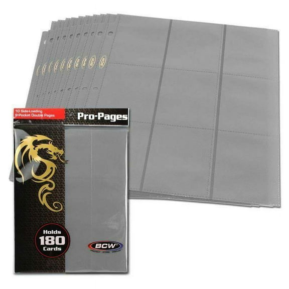 1 pack of 10 BCW 2 5/8" x 3 3/4" Card 18-Pocket Side Loading Ashen Gray Pro Binder Pages