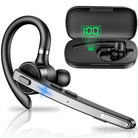 New Bee Bluetooth Headphones,V5.1 Wireless Bluetooth Earpiece, 72H Talk Time, 500mAh Charging Case, ENC Dual Mic, Dual Device Connect, Ear Hook Design, USB-C/Wireless Charging, for Work/Driving/Calls