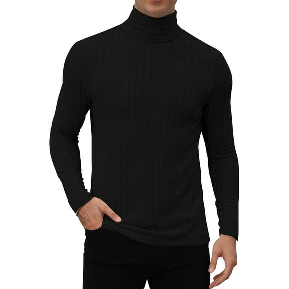 Coshow Men Turtleneck Sweater Long Sleeve T Shirts Knit Casual Slim Fit Ribbed Pullover Tops