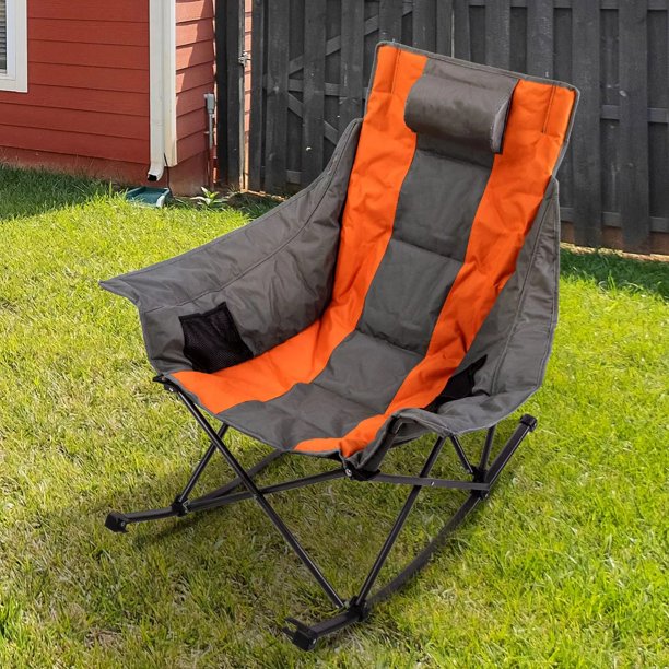 Folding Chair Portable Camping Rocking Lawn Rocker Chair with Carry Bag