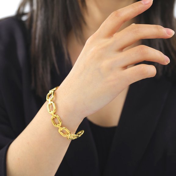 Punk Geometric Cuff Bracelet on Hand Women Luxury 14K Yellow Gold Adjustable Open Golden Silver Color Bangle Jewelry Gift