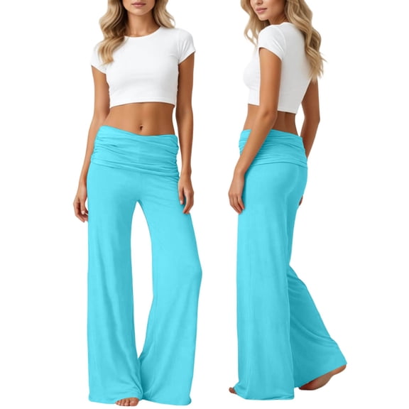Gaexia Wide Leg Yoga Pants for Women Waist Pleated Loose Fit Soft Stretchy Athletic Casual Trousers Comfortable Pants