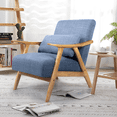 thumbnail image 3 of OAKHAM Mid Century Modern Accent Chair, Living Room Fabric Read Arm Chair with Cushion, Walnut-Blue, 3 of 7