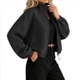 thumbnail image 2 of Antinious Women Casual Zip Jacket Collar Drawstring Pocket Solid Long Sleeve Comfy, 2 of 5