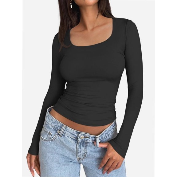 Long Sleeve Shirts for Women Scoop Neck Baselayer Casual Tops for Lady