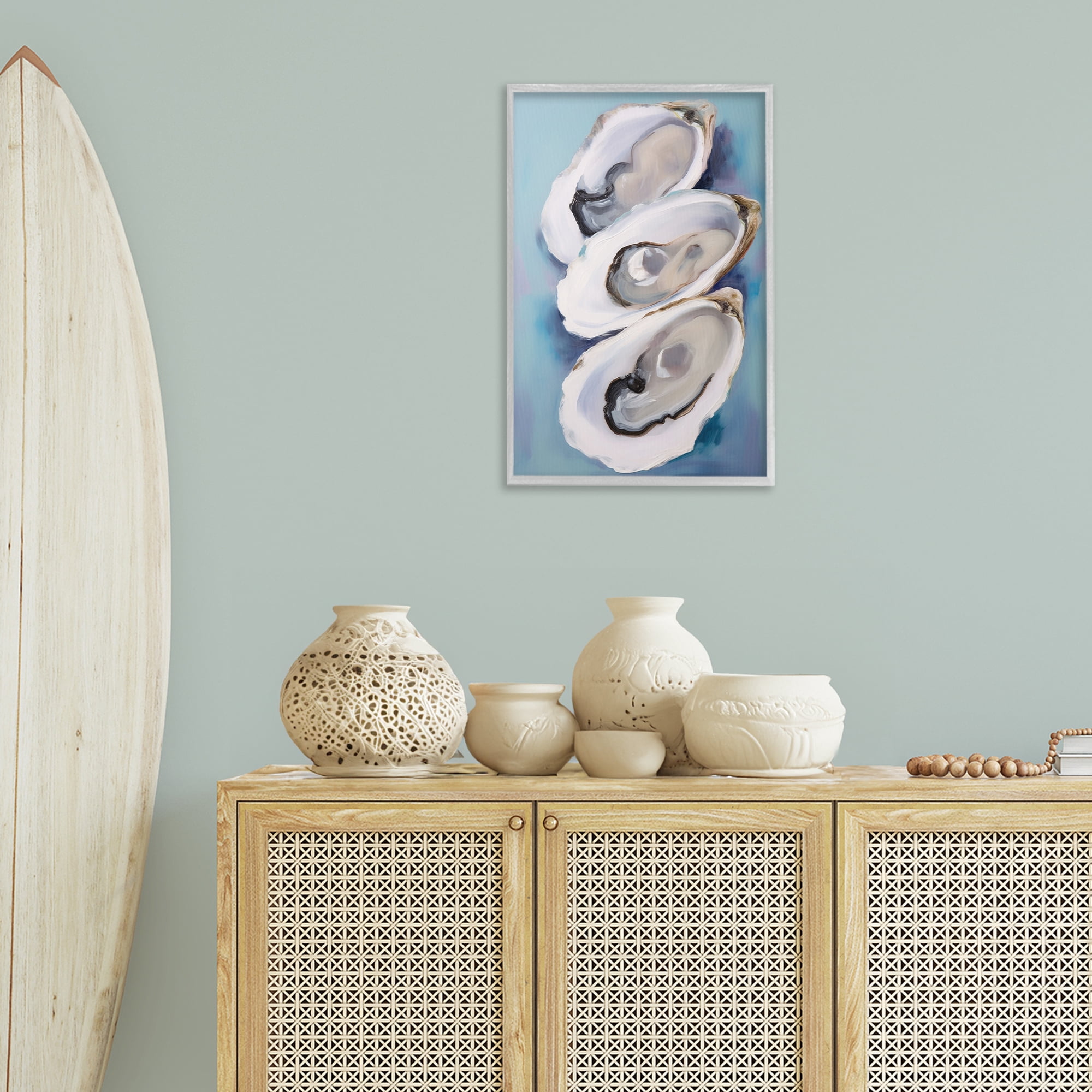 Stupell Industries Three Oyster Shells Animals & Insects Painting Gray Framed Art Print Wall Art, 16 x 24