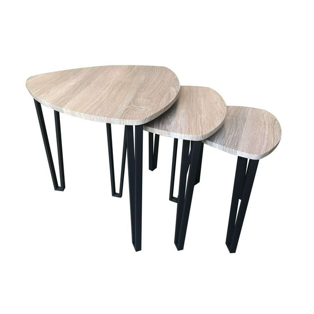 Jessar - Ensemble de 3 Tables Basses avec Base en Métal, de la Collection Webber, Brun