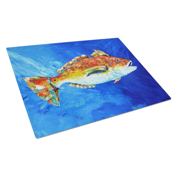 Caroline's Treasures Red Fish White Spin Glass Cutting Board Large