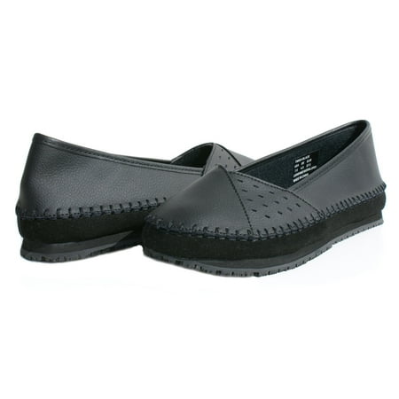 OwnShoe Women's Slip Resistant Leather Flat Shoes Loafer Waitress (Best Shoes For Waitressing Uk)