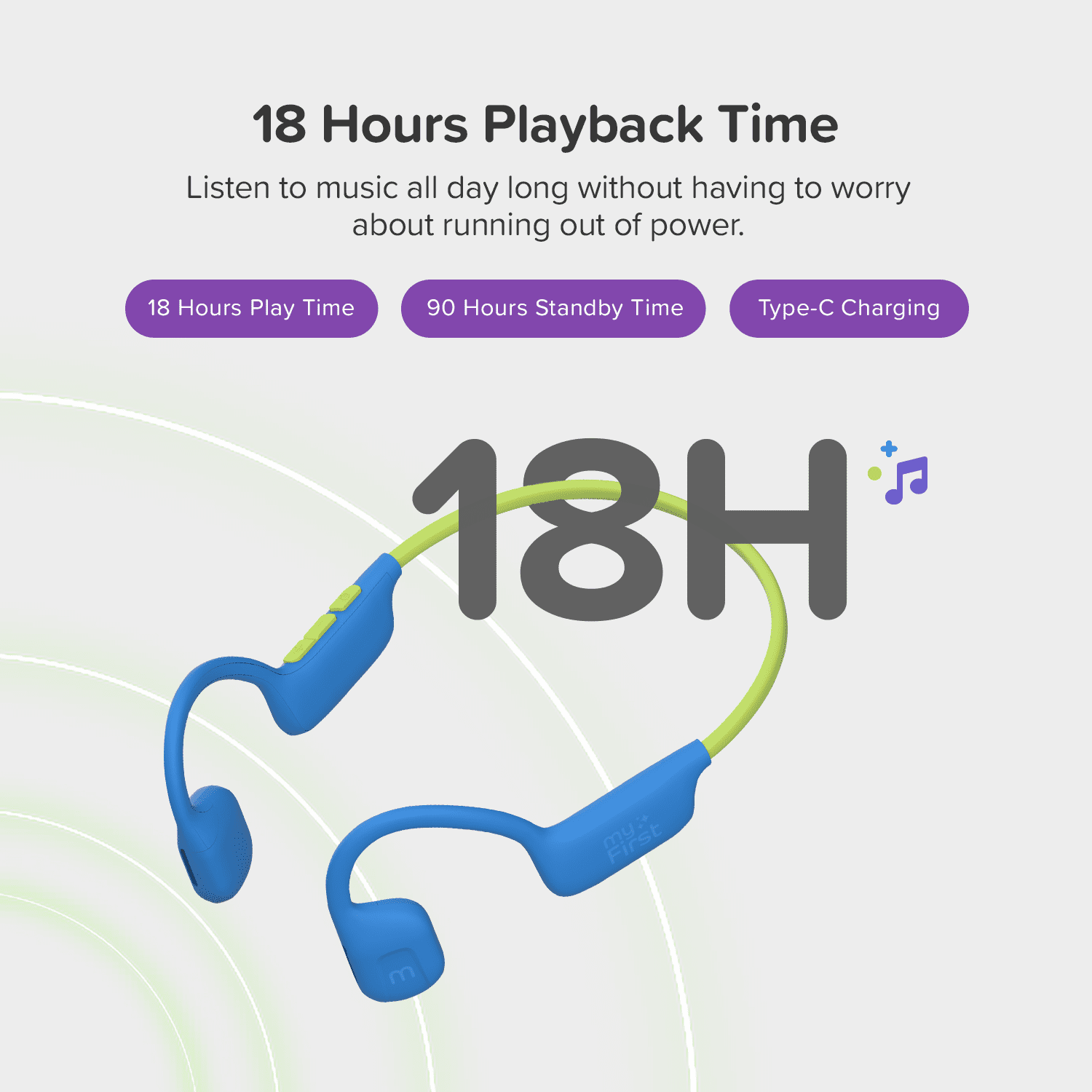 myFirst Kids Airwaves Wireless Open-Ear Headphones - Safe Listening, Long Battery Life, New - Blue