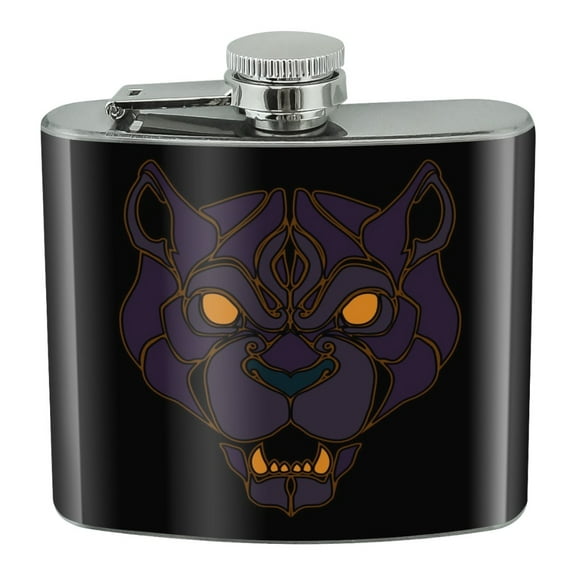Black Panther Leopard Jaguar Face Tribal Stainless Steel 5oz Hip Drink Kidney Flask
