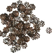Angle View: 100Pcs 8 Mm Vintage Brass Plated Metal Flower Bead Caps