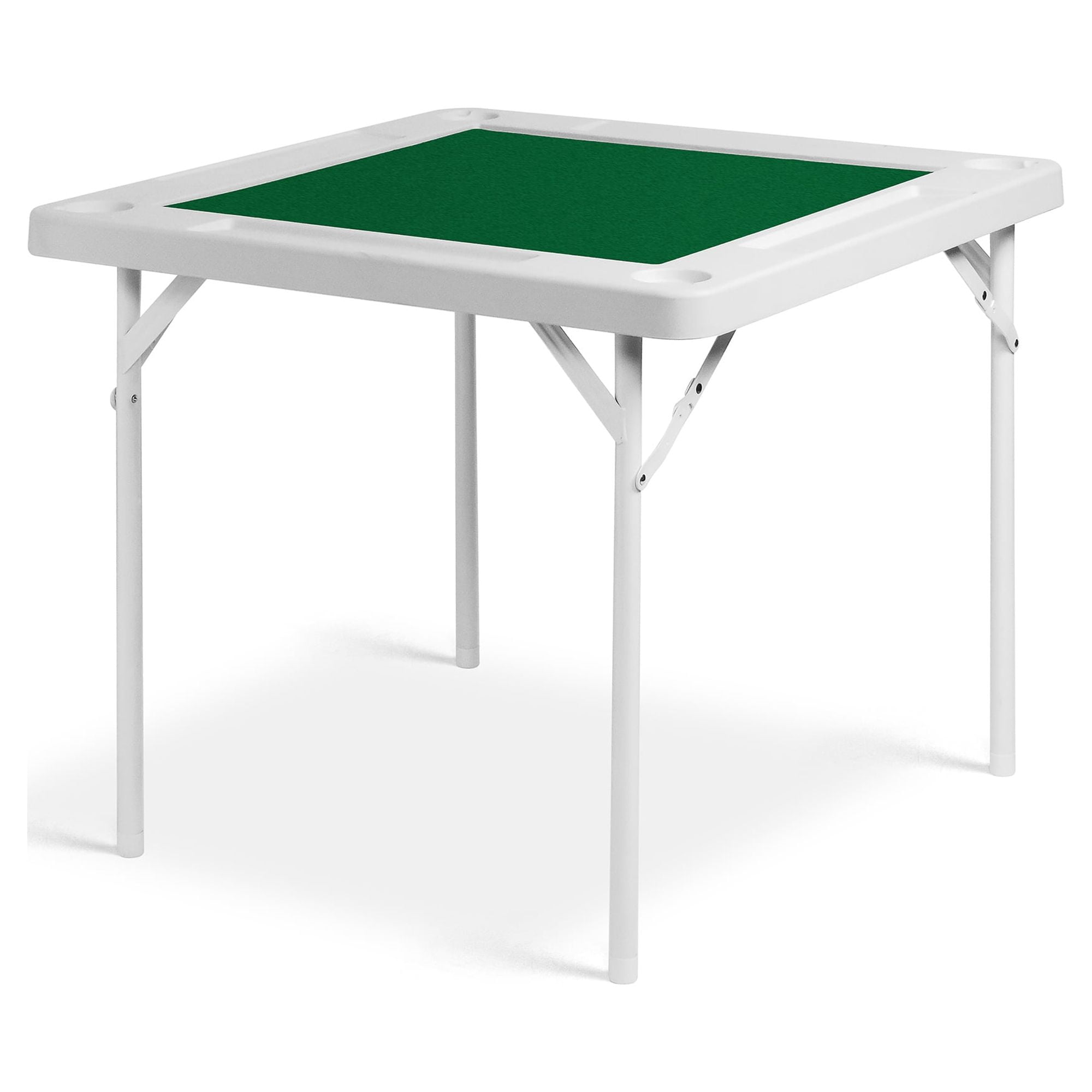 Karmas Product Folding Mahjong Table 35.4'' Foldable Square 4 Player Card Poker Table with Cup Holders & Chip Trays for Playing Mahjong, Pokers, Dominoes, Jigsaw Puzzles, Board Game