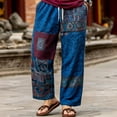 thumbnail image 2 of TEAJOPSUU Men's Casual Print Pants Plus Size Elastic Waist Drawstring Ethnic Straight Wide Leg Pants M I-Dark Blue, 2 of 5