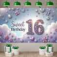 thumbnail image 6 of Sparkling Sweet 16 Banner Floral Design 16th Birthday Display Purple Pink Butterfly Accent Birthday Backdrop for Sweet 16 Party Teenage Birthday Photo Shoot, 6 of 9