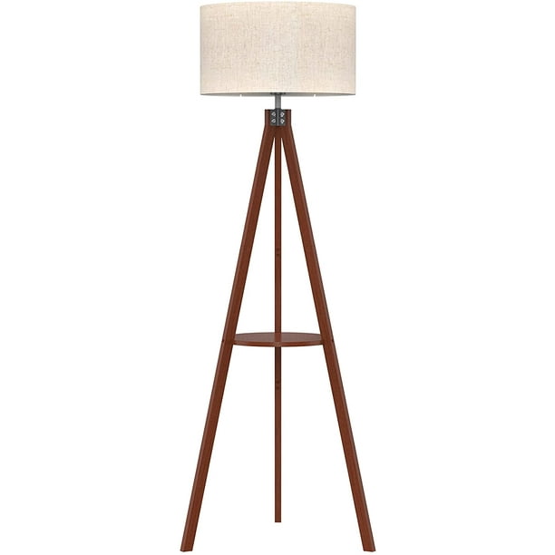 LEPOWER Shelf Tripod Floor Lamp, Mid Century Standing Lamp, Modern Design Studying Floor Light for Living Room, Bedroom, Office , Flaxen Lamp Shade with E26 Lamp Base (Brown) - Walmart.com