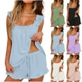 thumbnail image 5 of Dvprdro 2 Piece Womens Casual Outfit Sets Ruffle Tank T Shirts and Shorts Lounge Sets Short Sleeve Pajamas Sets Summer Loungewear Light Blue Sizes S, 5 of 5