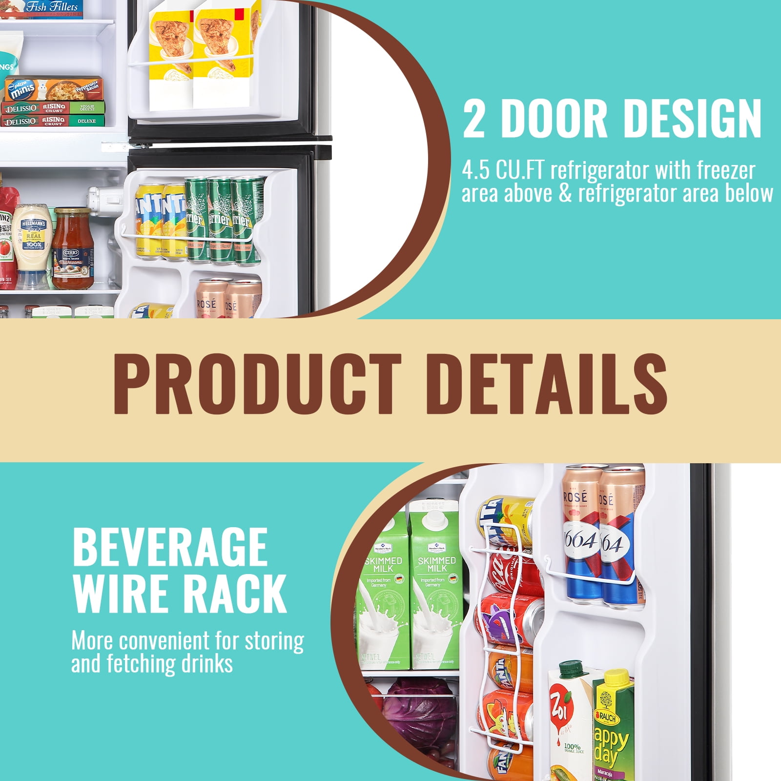 WANAI 4.5 Cu.ft Large Size Mini Fridge with Adjustable Thermostat, Compact Refrigerator Silver, New