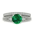 thumbnail image 2 of Clara Pucci 18K White Gold 2.095 Simulated Emerald Engraveable Engagement Ring + Wedding Band Set, 2 of 7