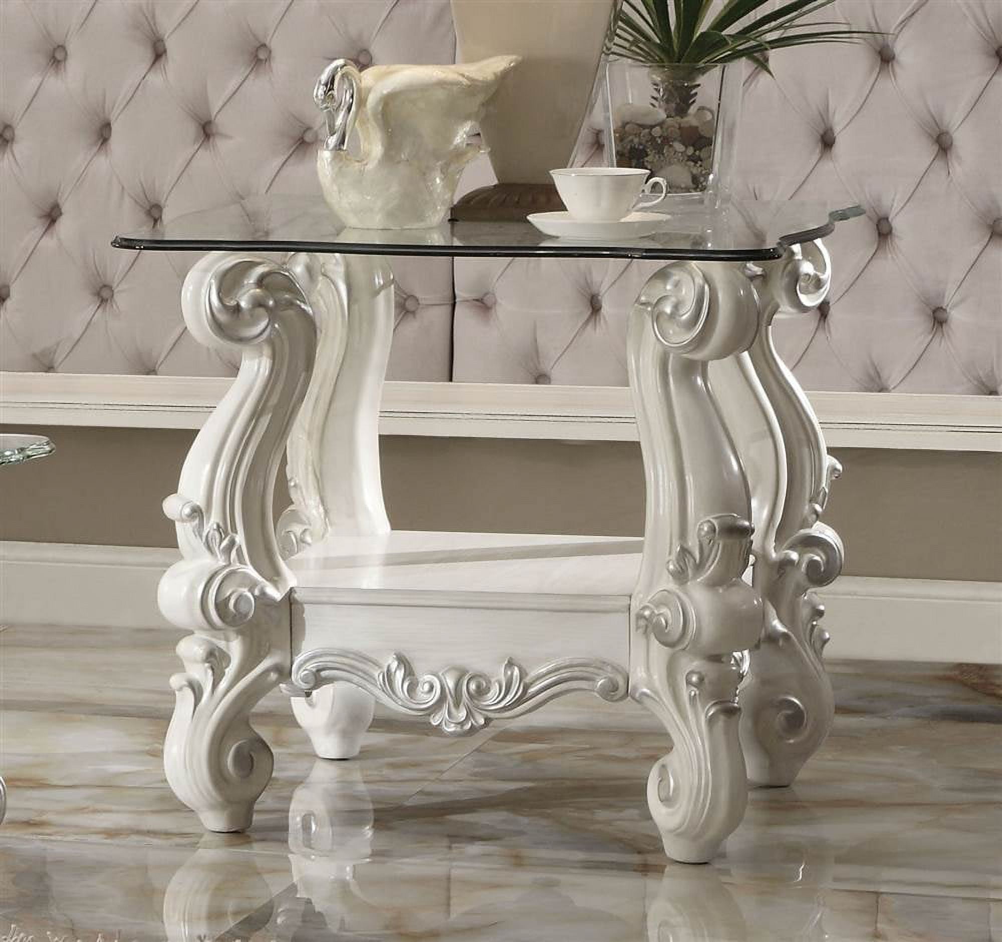 Acme Versailles End Table Bone White & Clear Glass