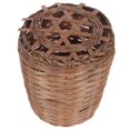 thumbnail image 1 of Wicker Trash Basket for Home Light Brown Wood Material Versatile Storage with Lid 12.5 inches Diameter, 1 of 5