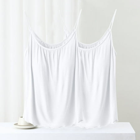 Tank Tops for Women Plus Size Clearance 2PC with Built in Bra Round Neck Solid Color Inner Layup With Chest Cushion Suspender Top White 3XL