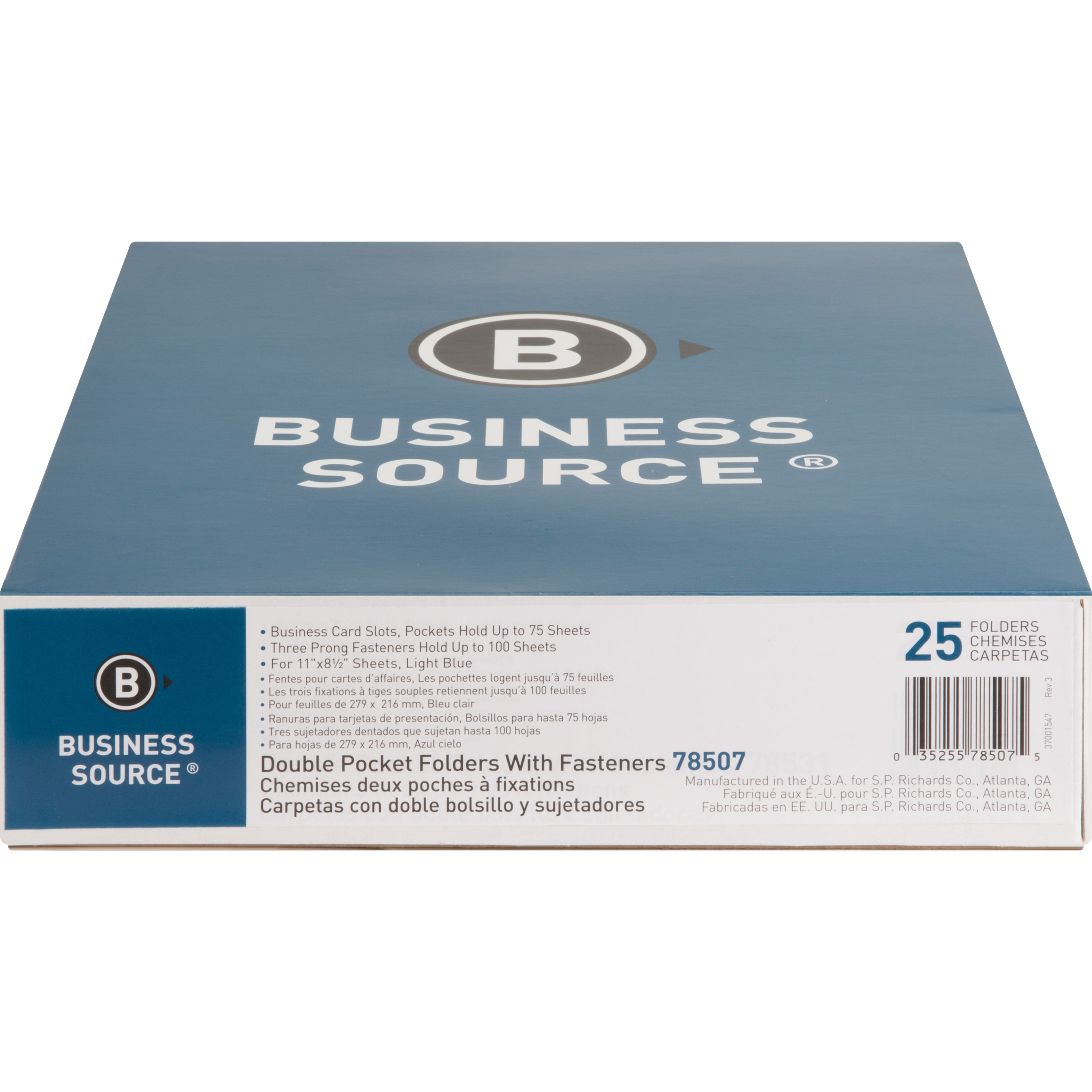 Business Source, BSN78507, Pocket Folder, 25 / Box, Light Blue