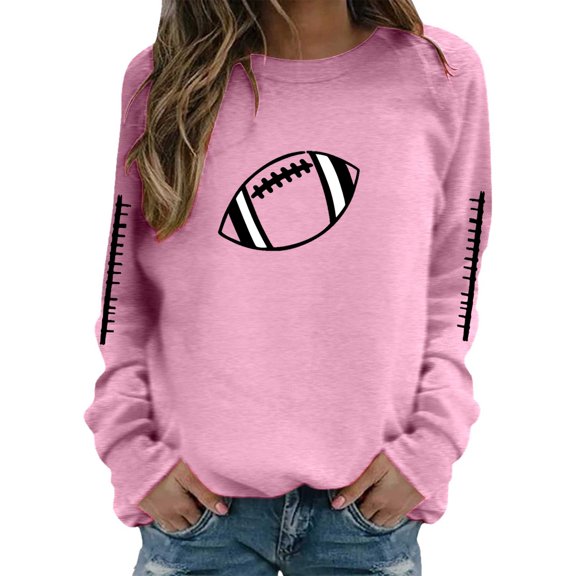 Football Sweatshirts for Women Game Day Love Heart Football Print Long Sleeve Blouses Y2k Trendy Casual Loose Pullover Tops
