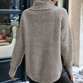 thumbnail image 6 of Women'S Solid Pullover Sweaters Long Sleeve Side Split Chunky Cable Knit Fall Casual Trendy Tops Khaki M, 6 of 9