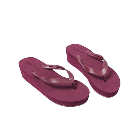 

Welliumy Ladies Summer Sandals Beach Flip-flops Wedge Tongs Sandal Daily Footbeds Seaside Lightweight Slip On Casual Shoes Red wine 6