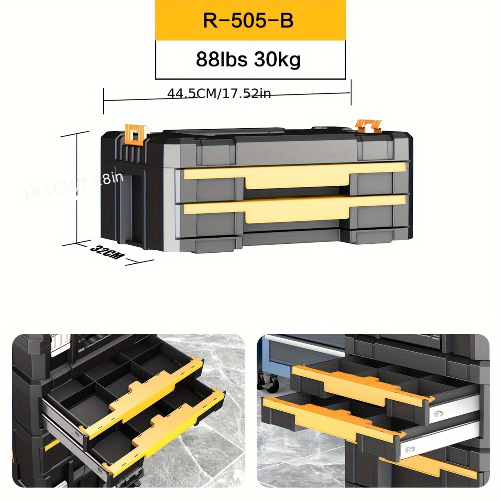 2-Tier 6-Compartment Slide Rail Storage Box, Plastic Organizer Case for Small Parts & Crafts