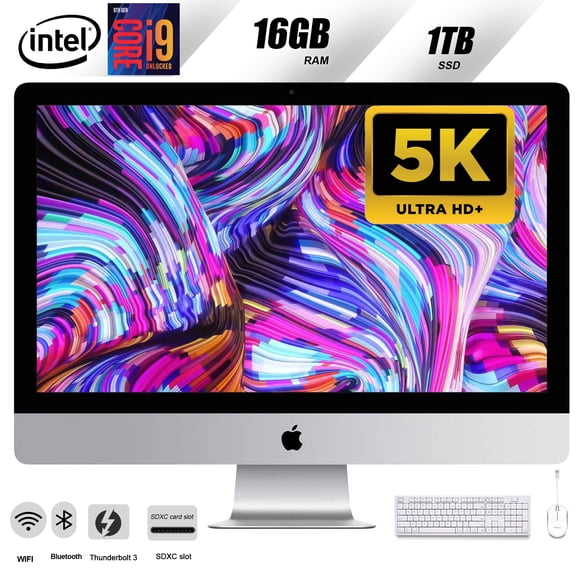 Restored Apple 27-inch Retina 5K iMac, 3.6GHz Intel Core i9, 16GB RAM, 1TB SSD, macOS, Keyboard and Mouse Included (2019)