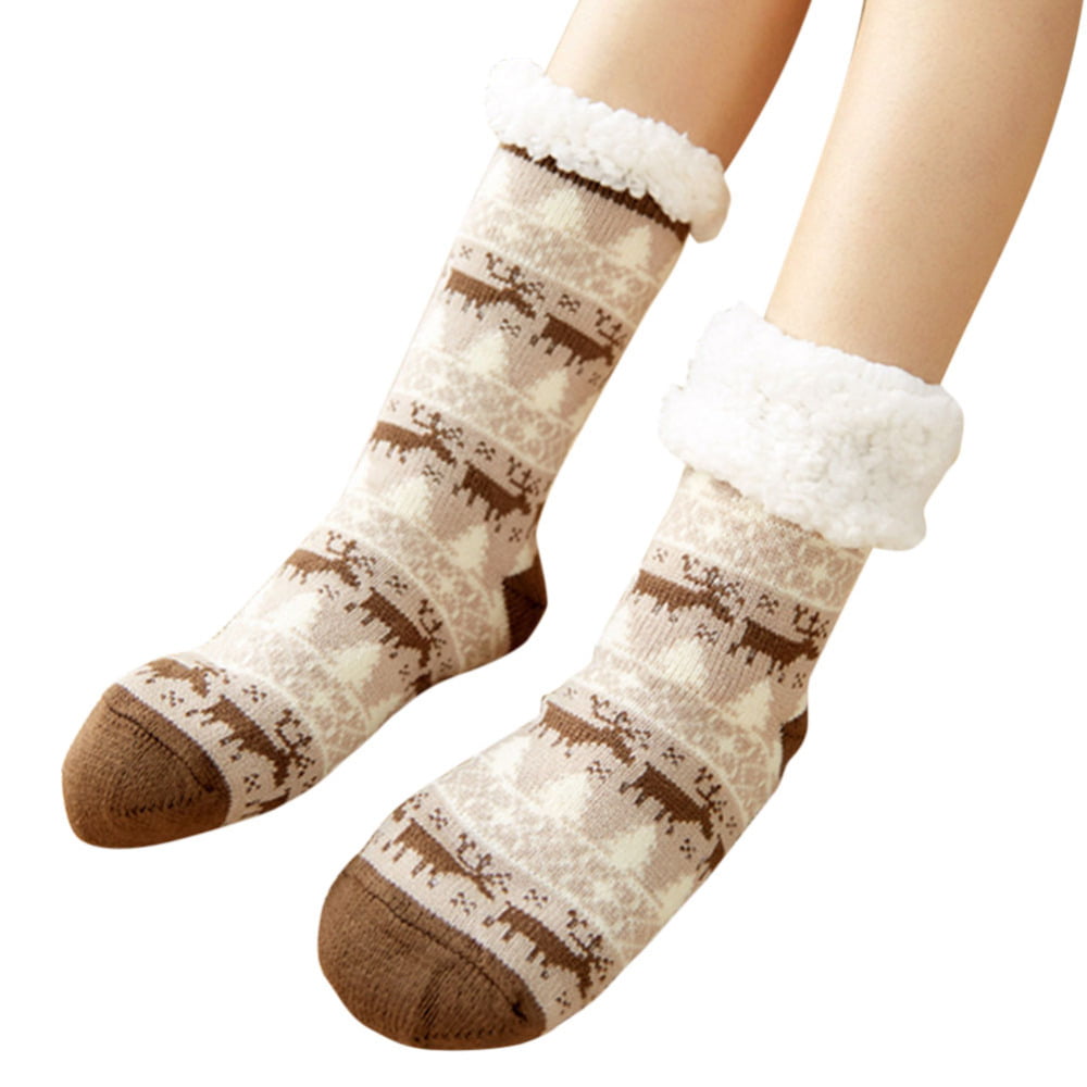 hypotheek Reis Opheldering 1Pair Warm Ultra-Plush Slipper Socks Thick Anti Slip Indoor Floor Ankle  Sock Coffee Elk - Walmart.com