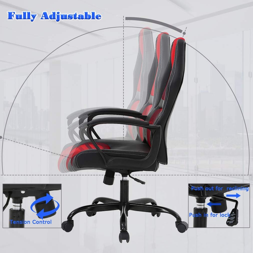 BestOffice PC Gaming Chair - Ergonomic Desk Chair PU Leather w/Lumbar Support for Women, Men (Red)