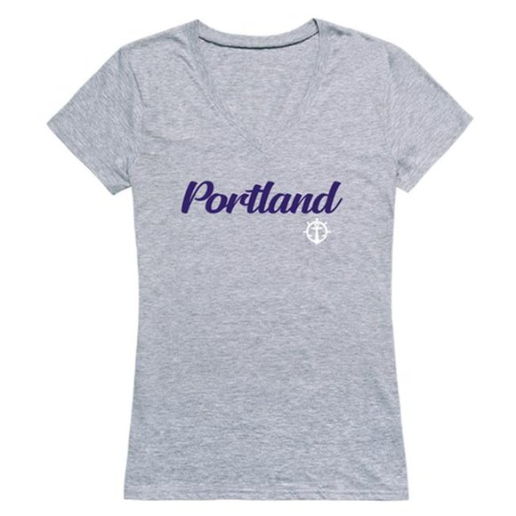 Université de Portland Script T-Shirt pour les Femmes & 44; Gris Bruyère - Extra Large