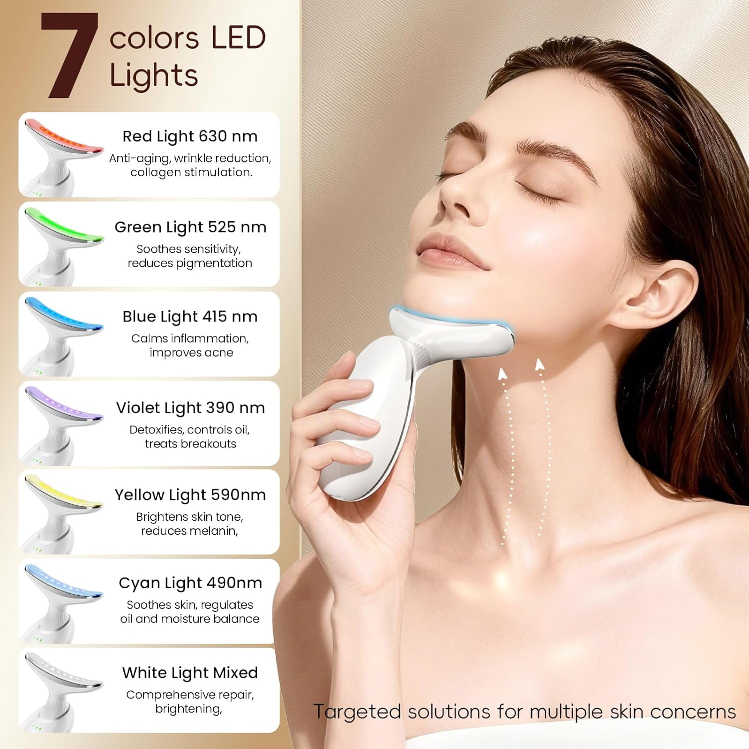 Face and Neck Massager, Handheld Red Light Therapy for Face -7 Color LED Facial Beauty Device with 3 Beauty Modes USB Rechargeable Face Sculpting Wand Tool for Wrinkles & Anti-Aging Skin Care