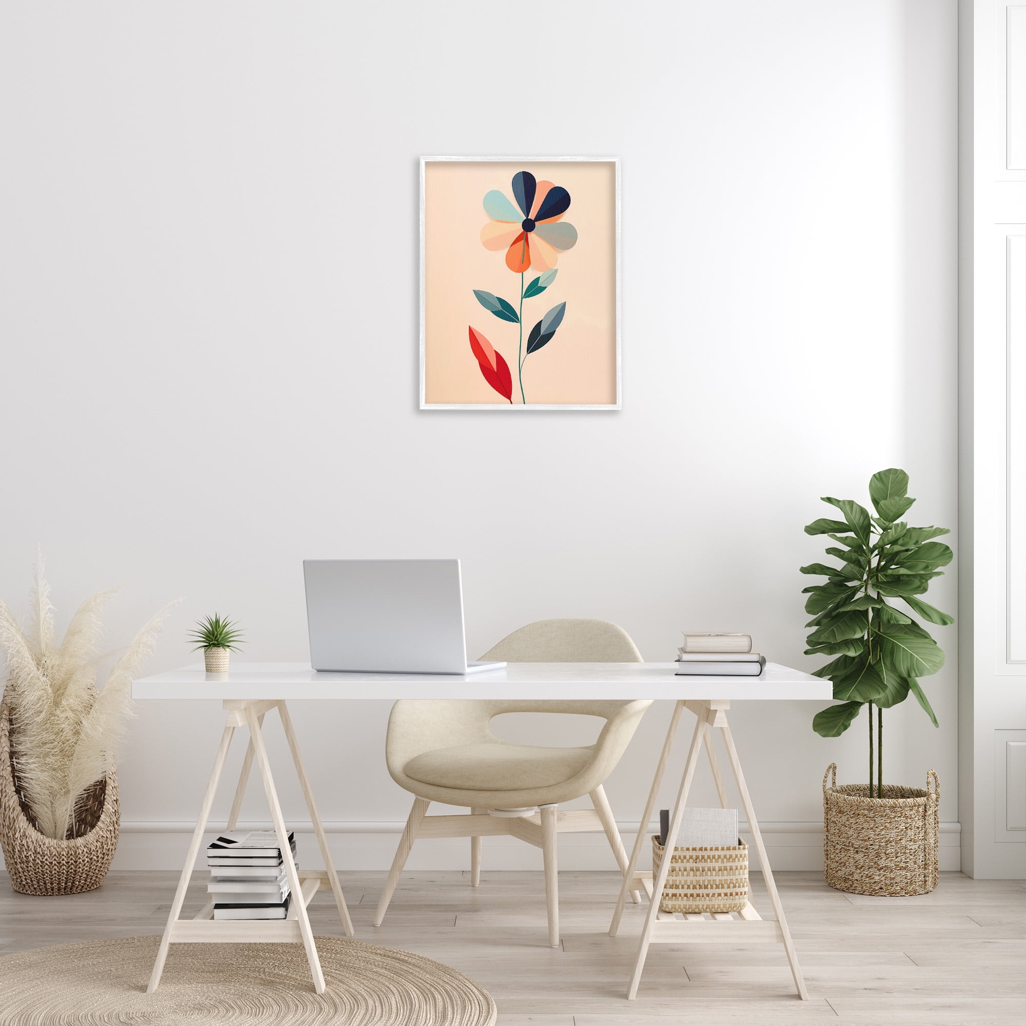 Stupell Industries Geometric Daisy Flower Botanical & Floral Painting White Framed Art Print Wall Art, 24 x 30
