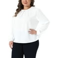 thumbnail image 4 of Agnes Orinda Plus Size Tops for Women Crew Neck Pleated Work Office Long Sleeve Blouses Shirts 2X White, 4 of 5