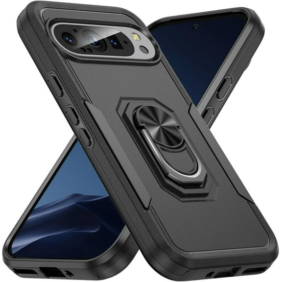 KOMI Case Compatible with Google Pixel 9 Pro XLwith Magnetic Kickstand, Military Armor Heavy Duty Shockproof Anti-Fall Protective Case Cover for Men Women Black