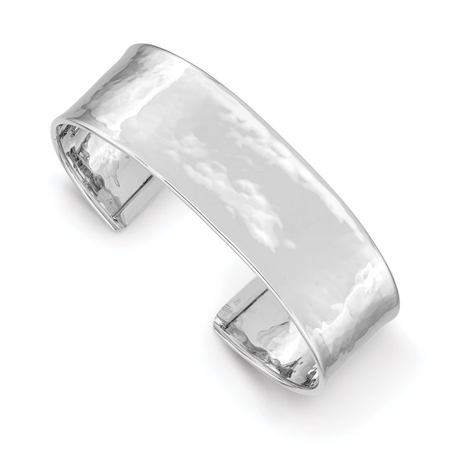 14k White Gold 19mm Hammered Cuff Bangle Bracelet