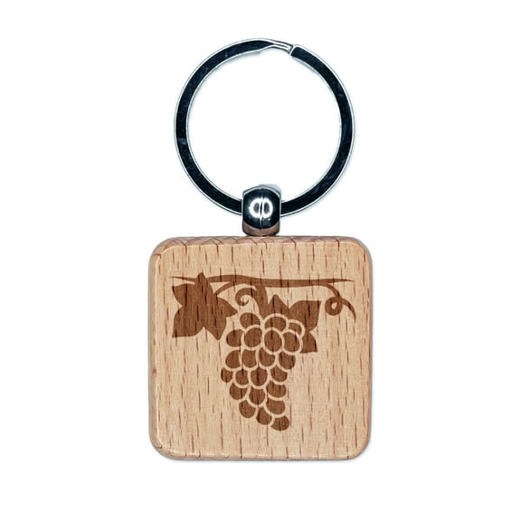 Grapes on the Vine Square Keychain Charm Tag - Engraved Wood