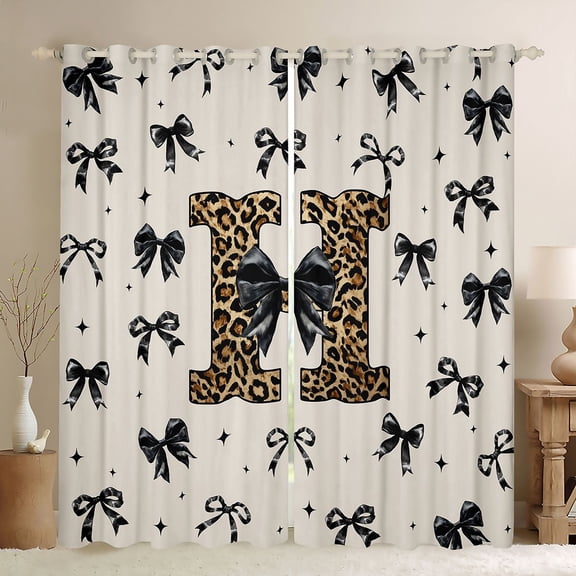 Feelyou Initial H Out Curtains, Bow Cheetah Leopard Print Curtains Pack of 2 (42x63 Each)