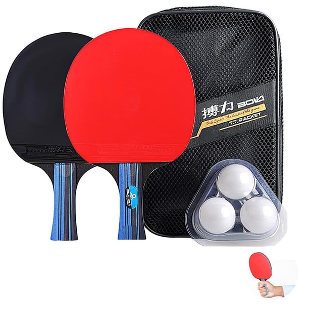 Set De Ping-pong Professionnel – 2 Raquettes Bois 7 Couches + 3 Balles, Caoutchouc Inverse Double Face, Manche Ergonomique – Sac Rangement Inclus – Débutants à Pros