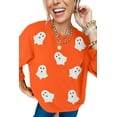 thumbnail image 3 of Women's Orange Sequin Halloween Ghost Patched Drop Shoulder Sweatshirt | [ZhiHiMeRi] | 2XL, 3 of 6