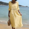 thumbnail image 2 of HAJWOH Dresses for Women Cotton Linen Summer Dresses Half Sleeve Beach Boho Eyelet Lace Trim Flowy Maxi Sundresses, 2 of 6