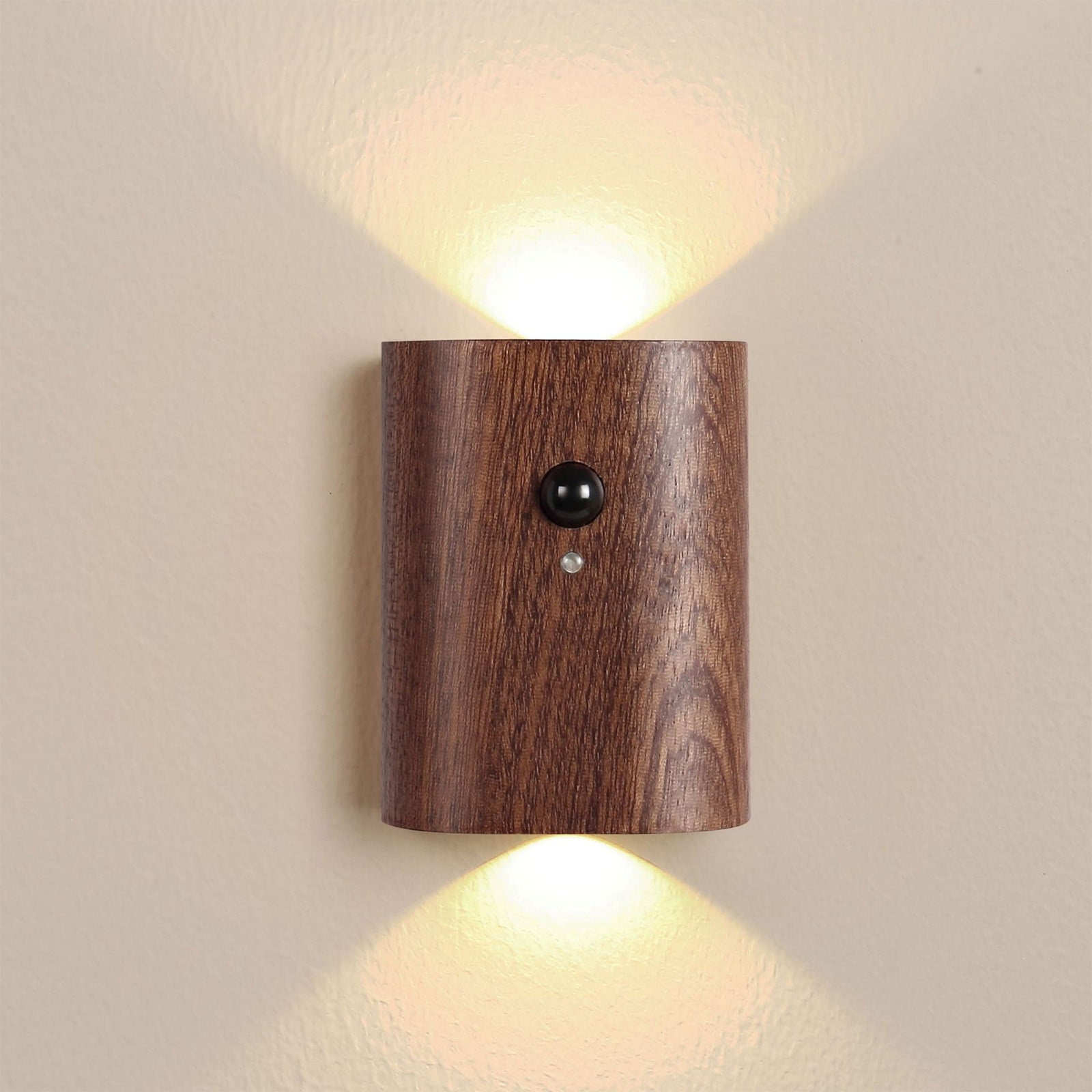 TaTaai 1Pcs Wooden Motion Sensor Step Lights Indoor, Intelligent Wall Lamp Rechargeable LED Night Lighting for Stairs Hallway