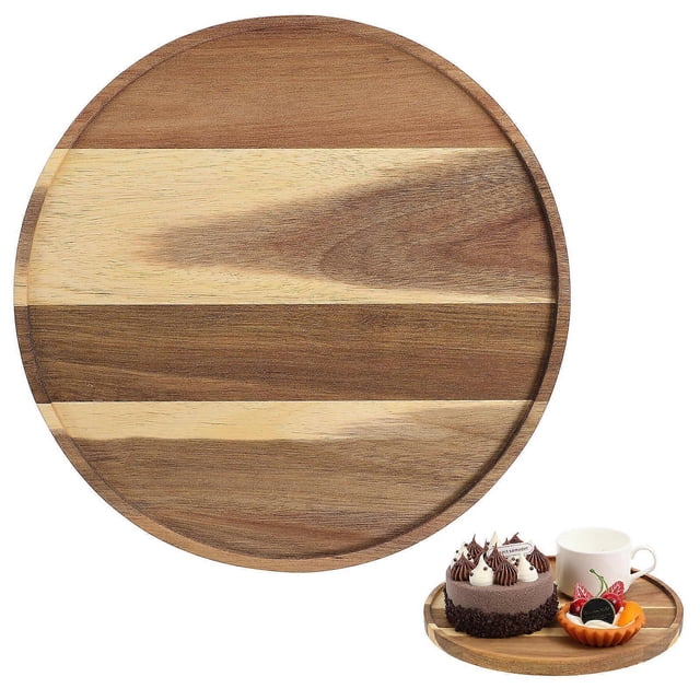 Wooden Tray Rotating Organizer for Home Use Brown Round Decorative