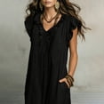 thumbnail image 6 of ClodeEU Women's Sleeveless V Neck Ruff Trim Maxi Dress,Casual Loose Linen Sundress with Pockets Black,Women's Plus L, 6 of 8