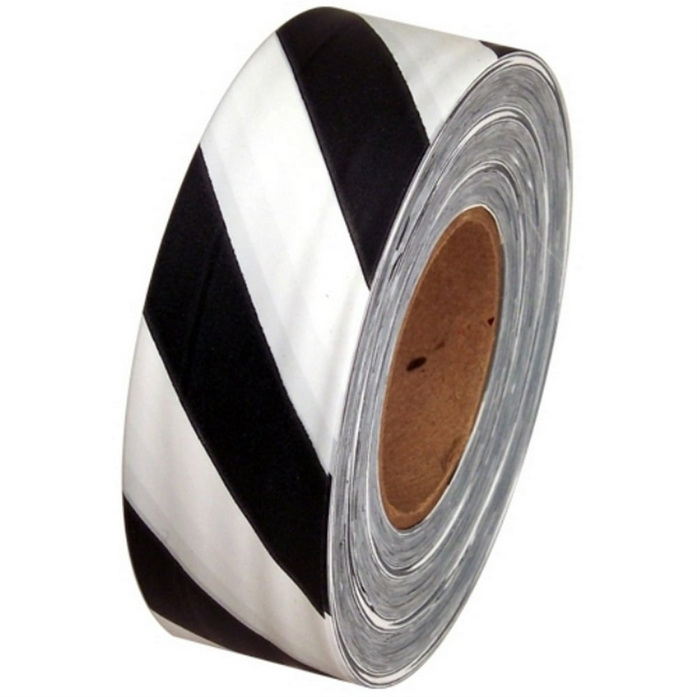 Black And White Safety Striped Flagging Tape 1 3/16" X 300 Ft Roll Non
